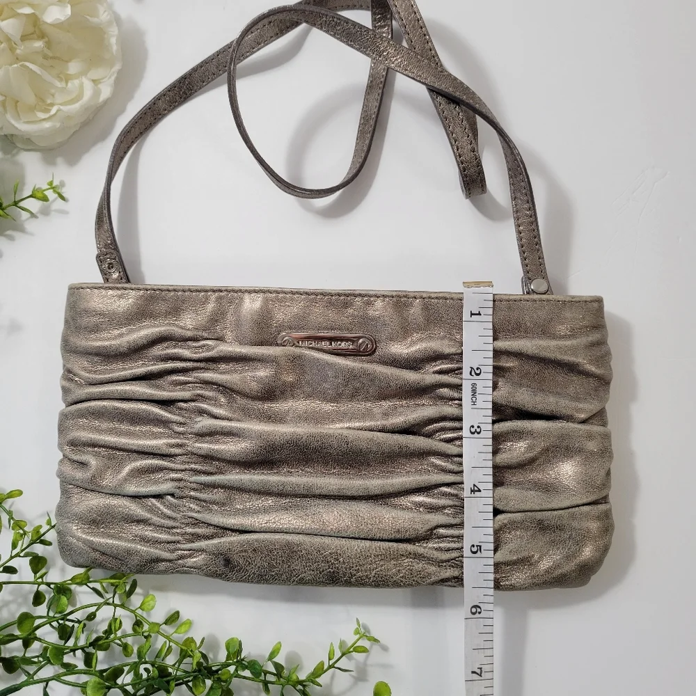 Michael Kors Webster metallic ruched leather clutch/shoulder bag NWOT